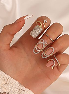 women geometric Ring inlaid diamond manicure nail rings 指环