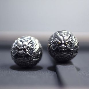 纯银diy复古纯银925银龙珠手串珠银配件手工银配饰圆形男士银手链