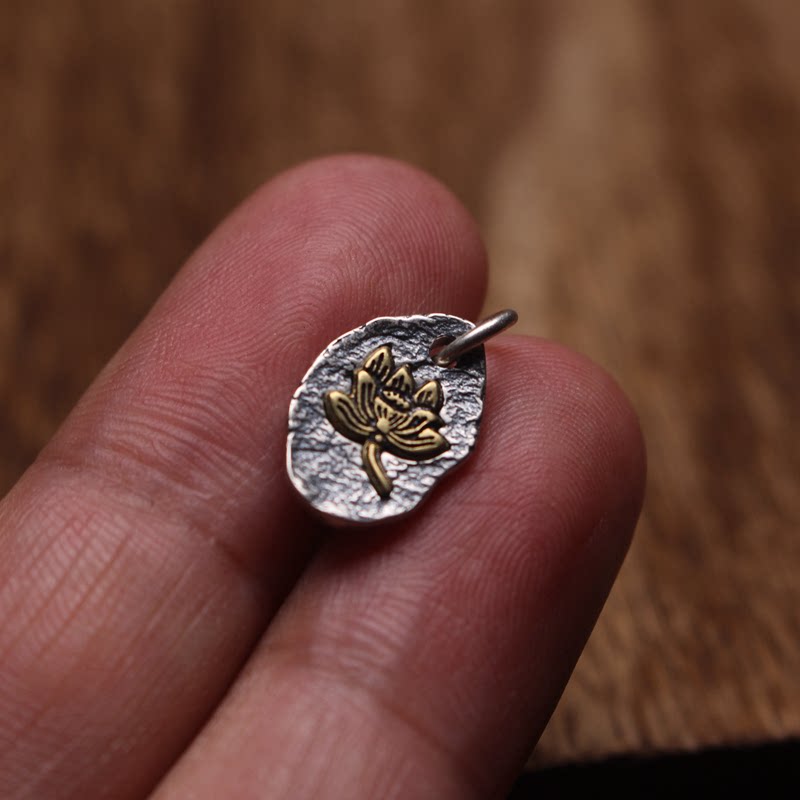 925银银制品 莲花小吊坠文玩侧挂搭配星月菩提百香籽珠链手串古风