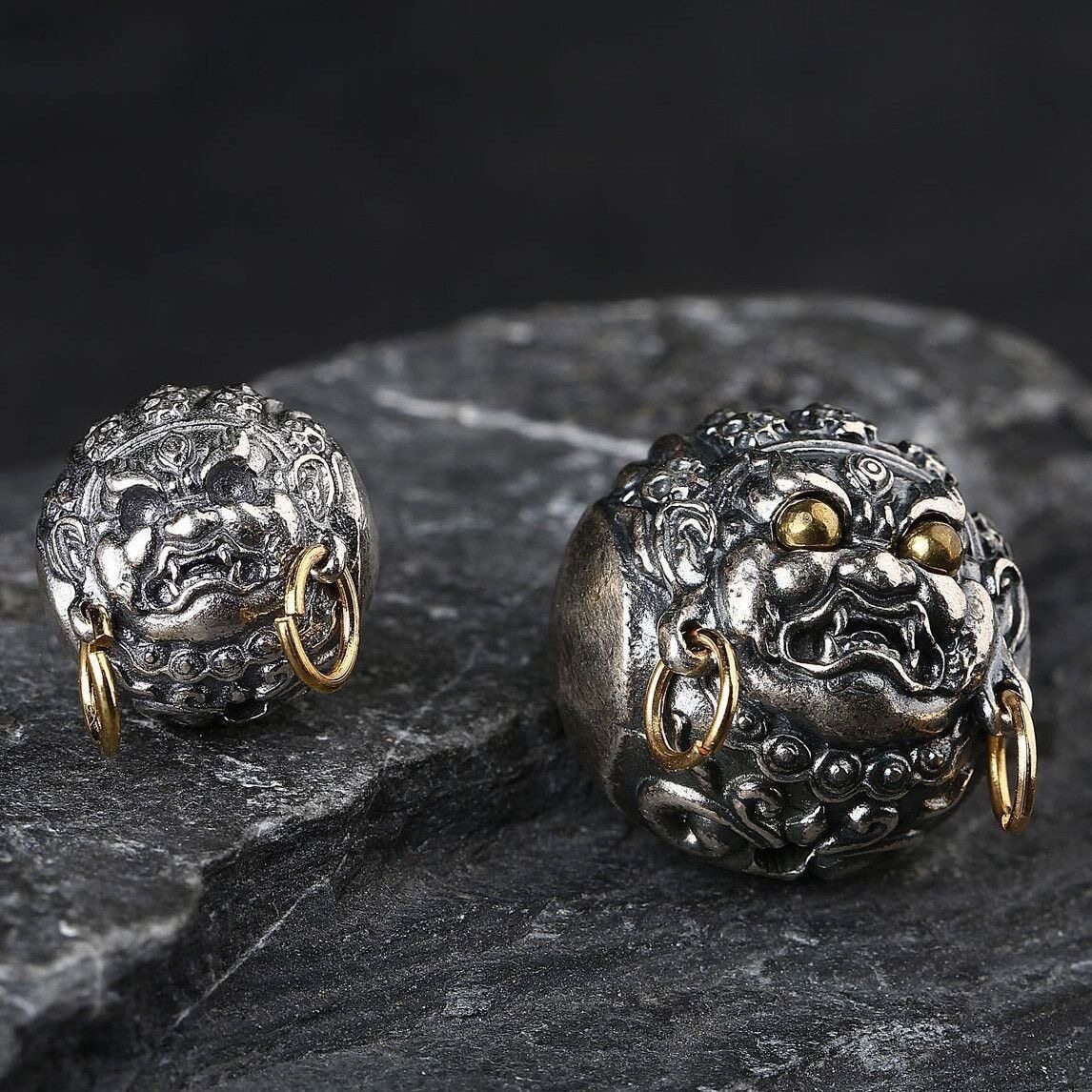 藏式925银大黑天隔珠黄财神腰珠顶珠文玩金刚凤眼菩提国风diy顶珠