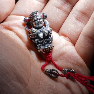 S925纯银黄财神一体三通diy百香籽星月文玩配饰复古配饰吊坠三通