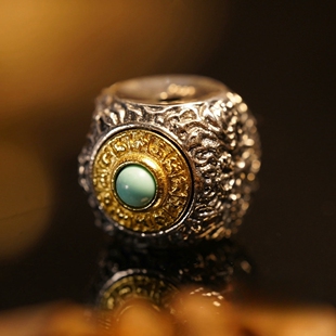 925九宫小对珠两面可转动银文玩银饰配饰个镶嵌雕刻做旧九宫