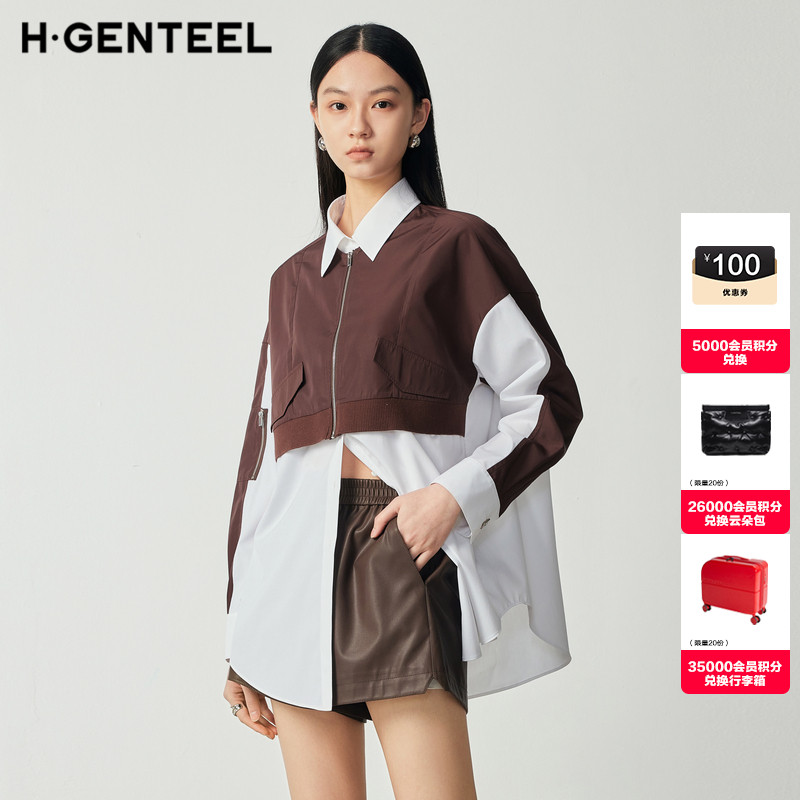 长袖长袖衬衫荷高拼接通勤拉链