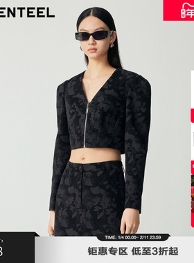 H·GENTEEL荷高装女酷感豹纹印花收腰短款外套GUD34520569