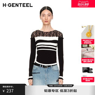 女拼蕾丝滑板主题条纹毛衫 H·GENTEEL荷高2023年新款 冬装