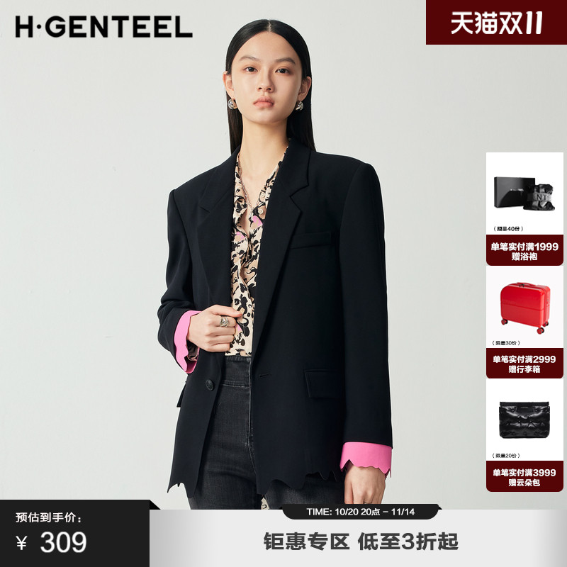 撞色拼接西装外套荷高复古