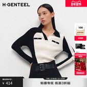 TH·GENTEEL荷高25新款 简约时髦通勤针织衫 春装 女黑白撞色毛衫