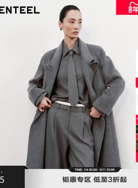 H·GENTEEL荷高新款冬装女拼接式宽肩不对称大衣GUE44500711T