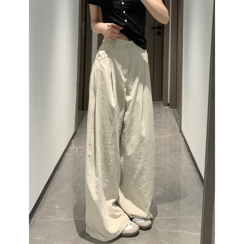白色日系西装裤女2025新款春夏季高腰小个子休闲奶芙冰丝阔腿裤子，女装休闲裤，搜酷衣阁