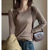 W圆领德绒打底衫女秋冬季百搭高级感保暖正肩纯色长袖上衣可外穿，保暖内衣，搜酷衣阁
