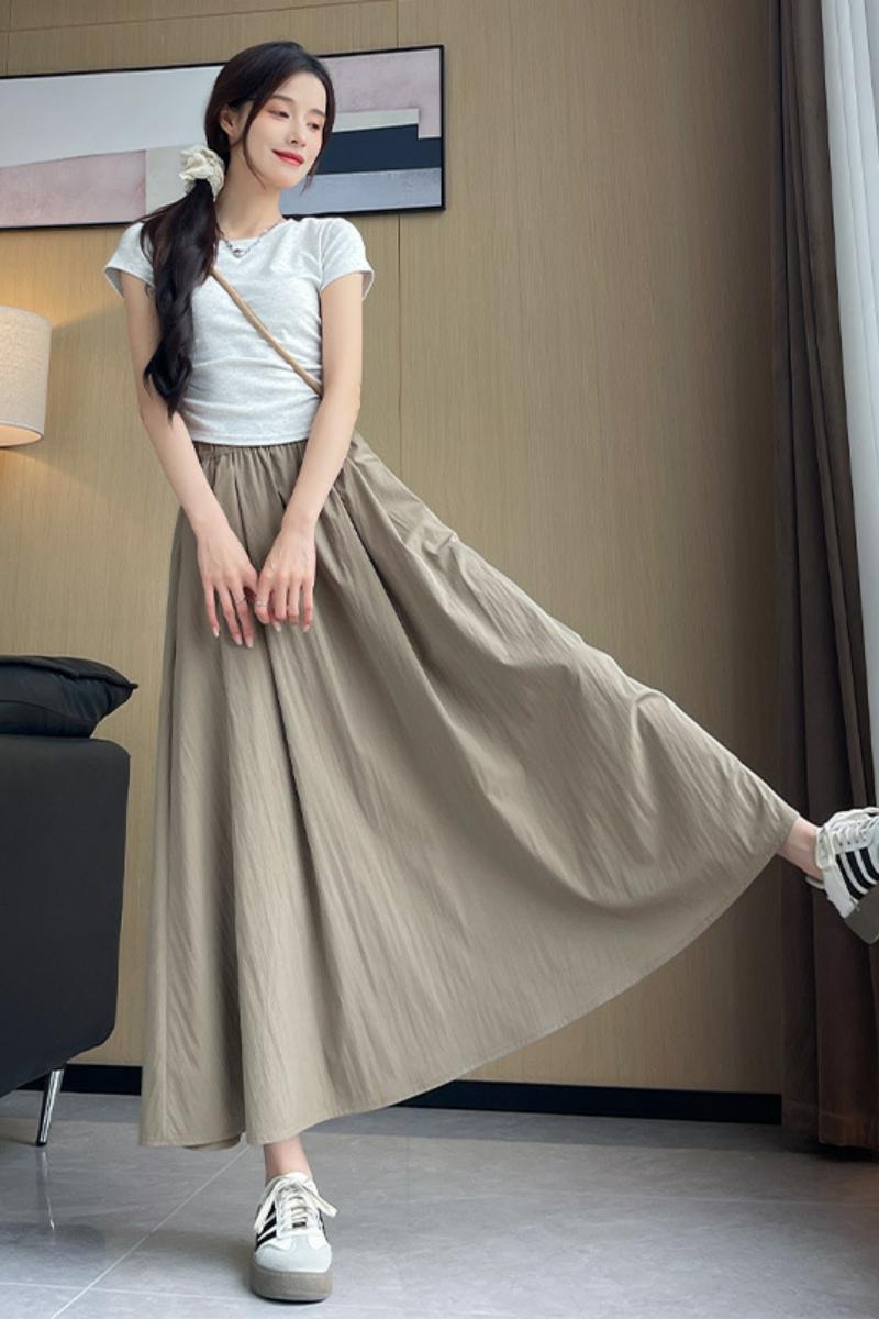半身裙女2025新款春夏薄款高腰a字垂感伞裙百褶长裙小个子山本裙，女装半身裙，搜酷衣阁