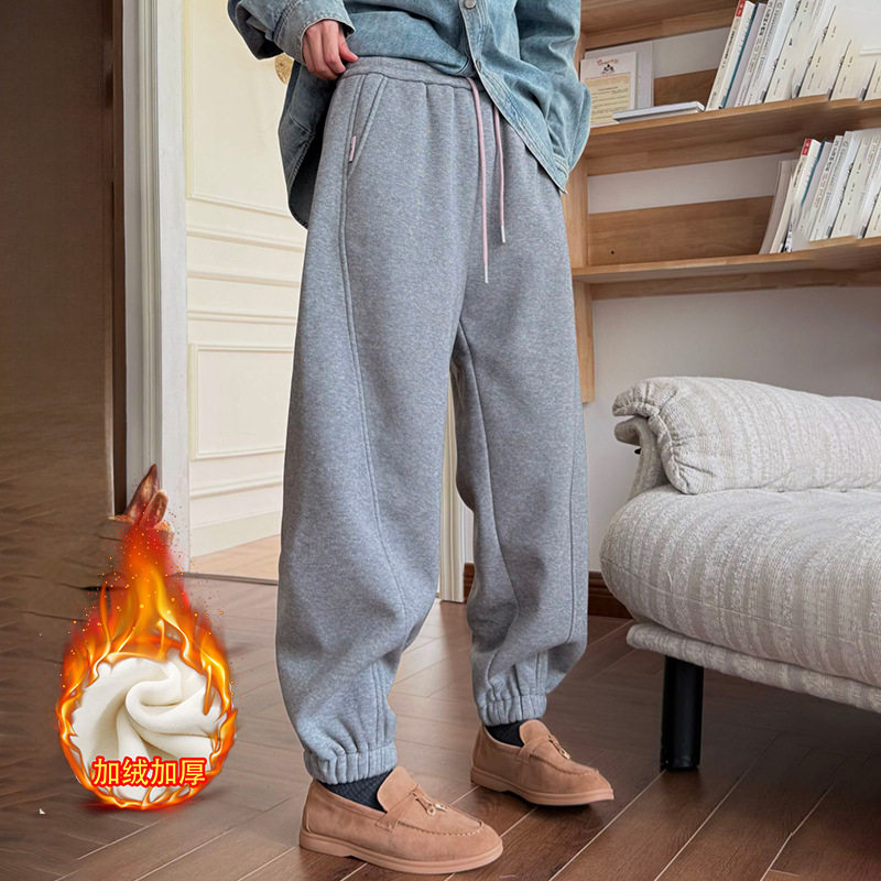 时尚休闲加绒裤子女秋冬款加厚保暖宽松遮肉束脚哈伦裤松紧腰卫裤，女装休闲裤，搜酷衣阁