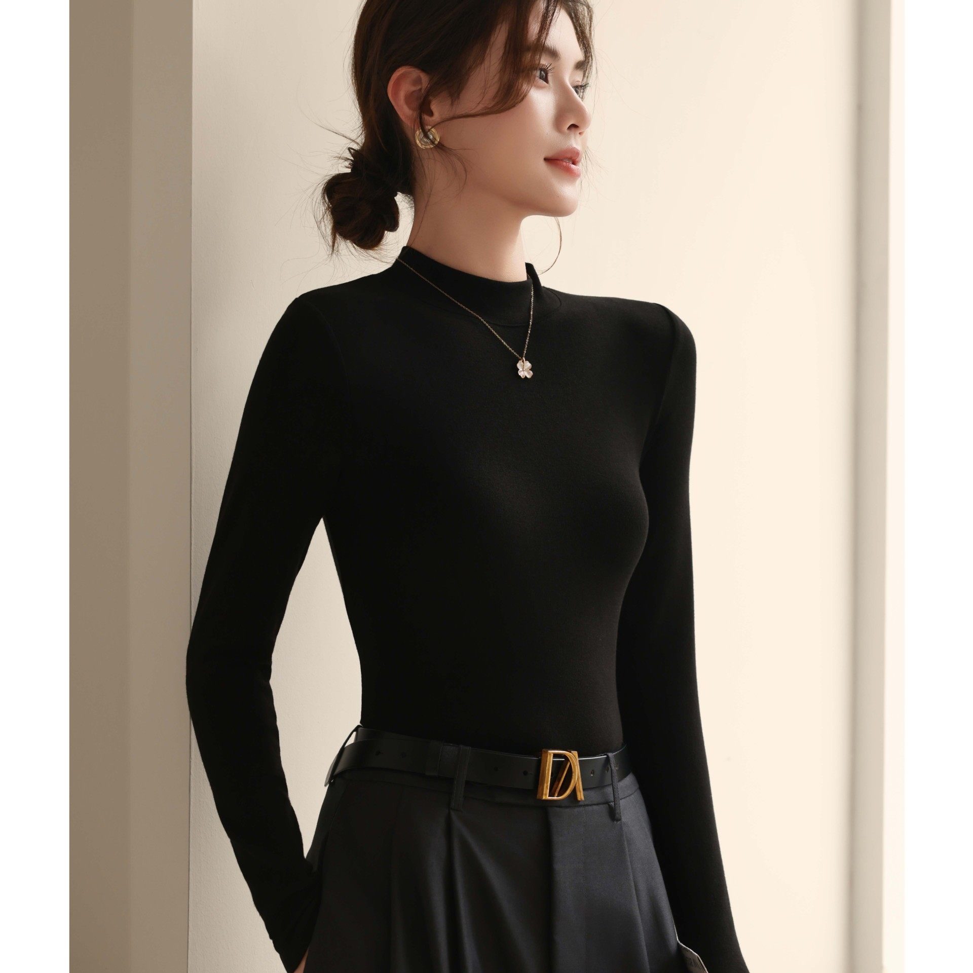 K2219莱赛尔绵羊毛打底衫女半高领秋冬搭保暖修身上衣长袖T恤，保暖内衣，搜酷衣阁