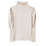 W韩系设计感泡泡袖打底衫女内搭显瘦半高领莱赛尔上衣，女装T恤，搜酷衣阁