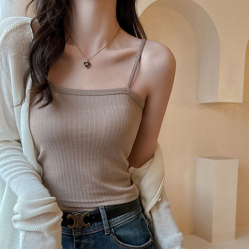 天丝小吊带背心女内搭夏2025新款外穿打底遮副乳美背一体纯色上衣，女装背心吊带，搜酷衣阁