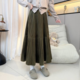 咸菜色百褶裙半身裙女秋冬季中长款A字裙2026新款高腰长裙子伞裙，女装半身裙，搜酷衣阁