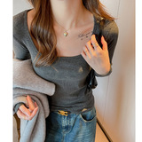 W法式方领正肩打底衫女秋冬季高级感小众内搭可外穿修身显瘦上衣，保暖内衣，搜酷衣阁