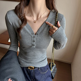 W秋冬天丝莱赛尔长袖打底衫女设计感小众纽扣修身显瘦内搭上衣，保暖内衣，搜酷衣阁