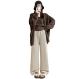 羊绒加绒阔腿裤女秋冬新款高腰垂感直筒裤休闲针织显瘦加厚糯米裤，女装休闲裤，搜酷衣阁