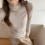 季仿羊绒小立领基础款百搭长袖打底衫女内搭德绒正肩t恤上衣，女装T恤，搜酷衣阁