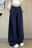 藏青色美式动裤女秋冬2026新款高腰休闲直筒宽松阔腿加绒卫裤子，女装休闲裤，搜酷衣阁