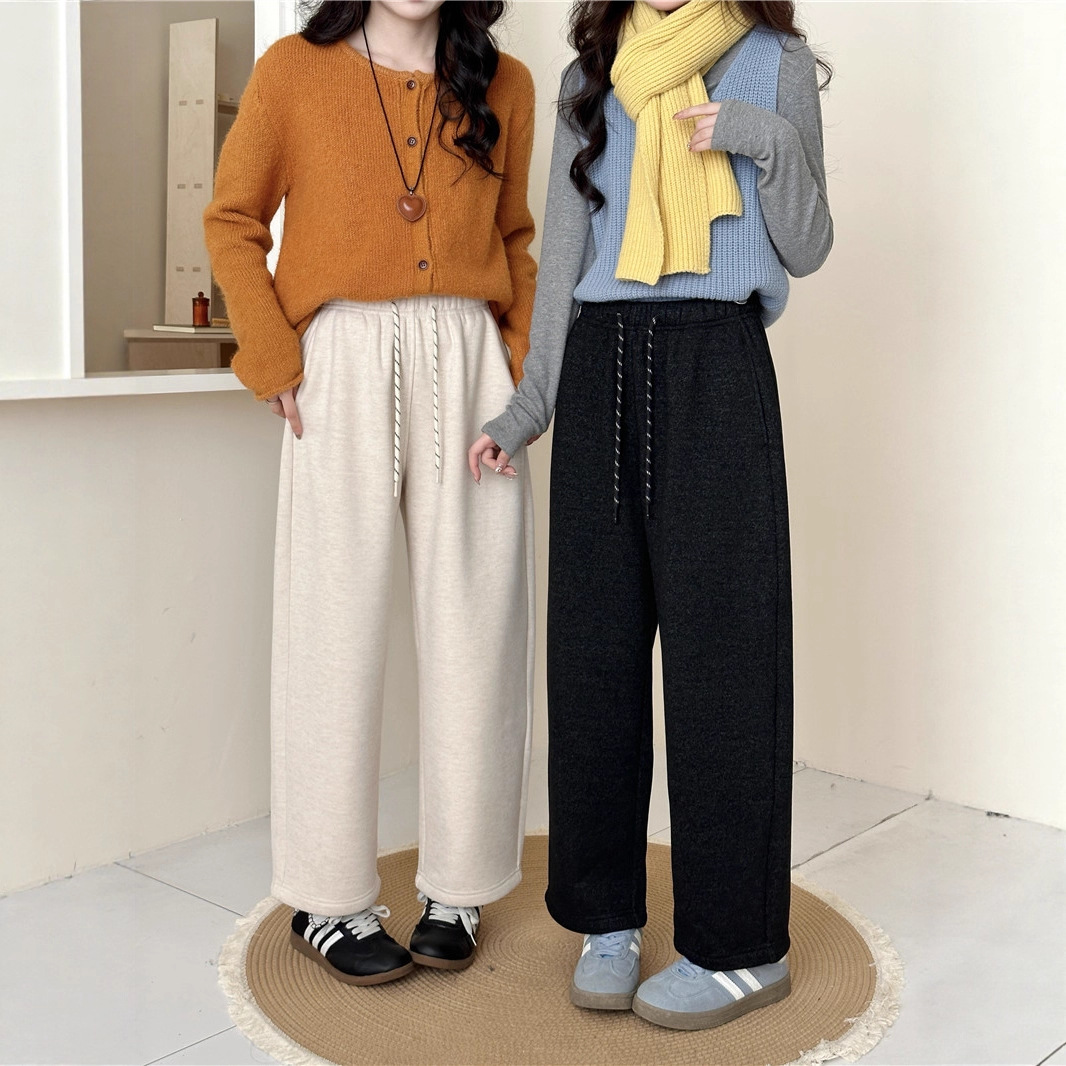 醋酸羊毛阔腿奶奶裤女秋冬加厚保暖高腰宽松显瘦休闲直筒运动卫裤，女装休闲裤，搜酷衣阁