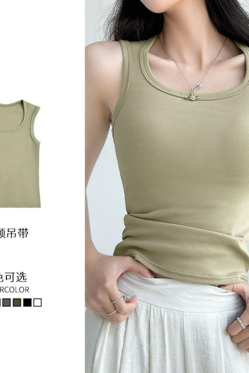 工字吊带背心女夏季2025新款带胸垫美背文胸一体外穿打底无袖上衣，女装背心吊带，搜酷衣阁