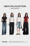 平替美式白色正肩圆领短袖t恤女夏季内搭打底衫紧身运动上衣，女装T恤，搜酷衣阁
