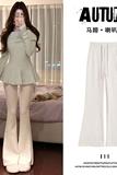 白色毛呢喇叭裤女2025新款秋冬修身显瘦羊毛裤小个子加绒微喇裤子，女装休闲裤，搜酷衣阁
