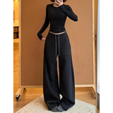 黑色加厚香蕉卫裤女秋冬季2026新款低腰显瘦阔腿裤宽松加绒弯刀裤，女装休闲裤，搜酷衣阁