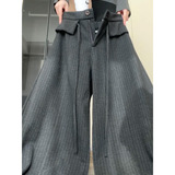 深灰色韩系复古条纹阔腿裤女秋冬2026新款高腰垂感直筒加绒西装裤，女装休闲裤，搜酷衣阁