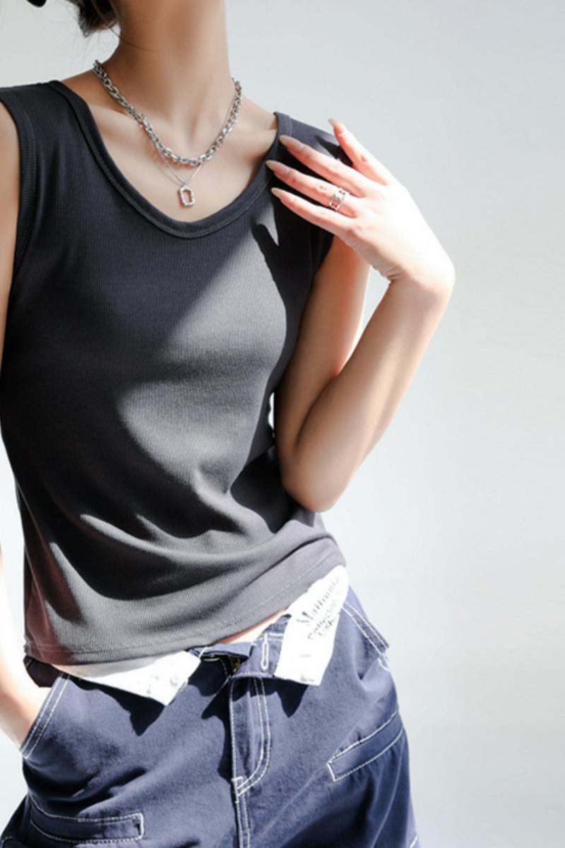 V领基础款正反两穿黑色螺纹棉打底吊带背心女内搭无袖外穿上衣，女装背心吊带，搜酷衣阁