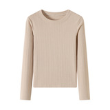 K2001莱赛尔绵羊毛螺纹圆领针织打底衫女秋冬内搭修身长袖T恤上衣，保暖内衣，搜酷衣阁