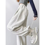 米妮加绒运动裤女秋冬新款高腰垂感宽松直筒卫裤小个子美式阔腿裤，女装休闲裤，搜酷衣阁