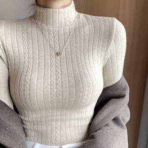 H332半高领打底衫女秋冬洋气内搭毛衣修身长袖中领保暖针织衫上衣，女装针织衫/毛衣，搜酷衣阁