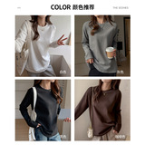 加绒加厚德绒季圆领宽松版插肩长袖t恤女式内搭时尚洋气上衣，女装T恤，搜酷衣阁