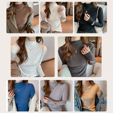 德绒半高领加绒磨毛长袖打底衫女内搭正肩t恤高级感显瘦上衣，女装T恤，搜酷衣阁