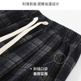 复古格子阔腿裤女秋冬季2025新款毛呢高腰慵懒宽松直筒拖地休闲裤，女装休闲裤，搜酷衣阁