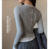 W美式假两件长袖t恤女新款修身显瘦撞色设计感小众内搭圆领上衣，保暖内衣，搜酷衣阁