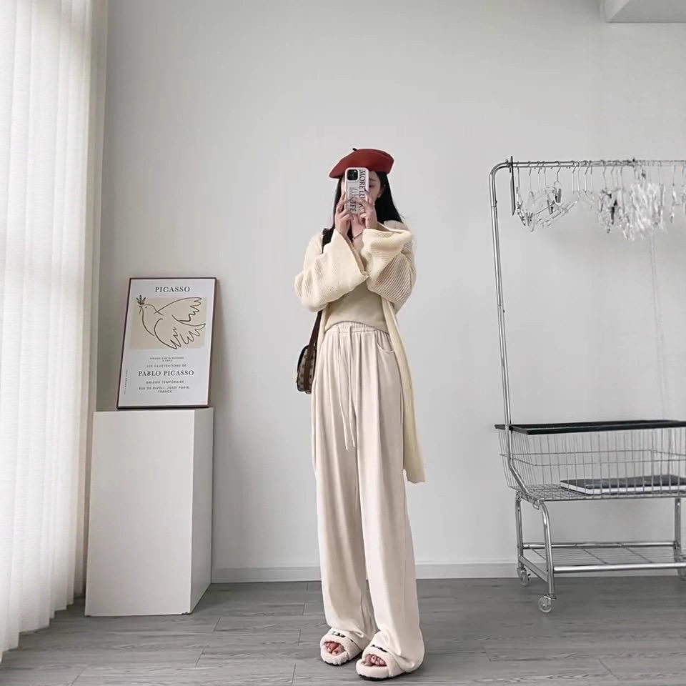 2026新款糯米裤女秋冬加绒加厚新款高腰小个子慵懒软糯春秋阔腿裤，女装休闲裤，搜酷衣阁