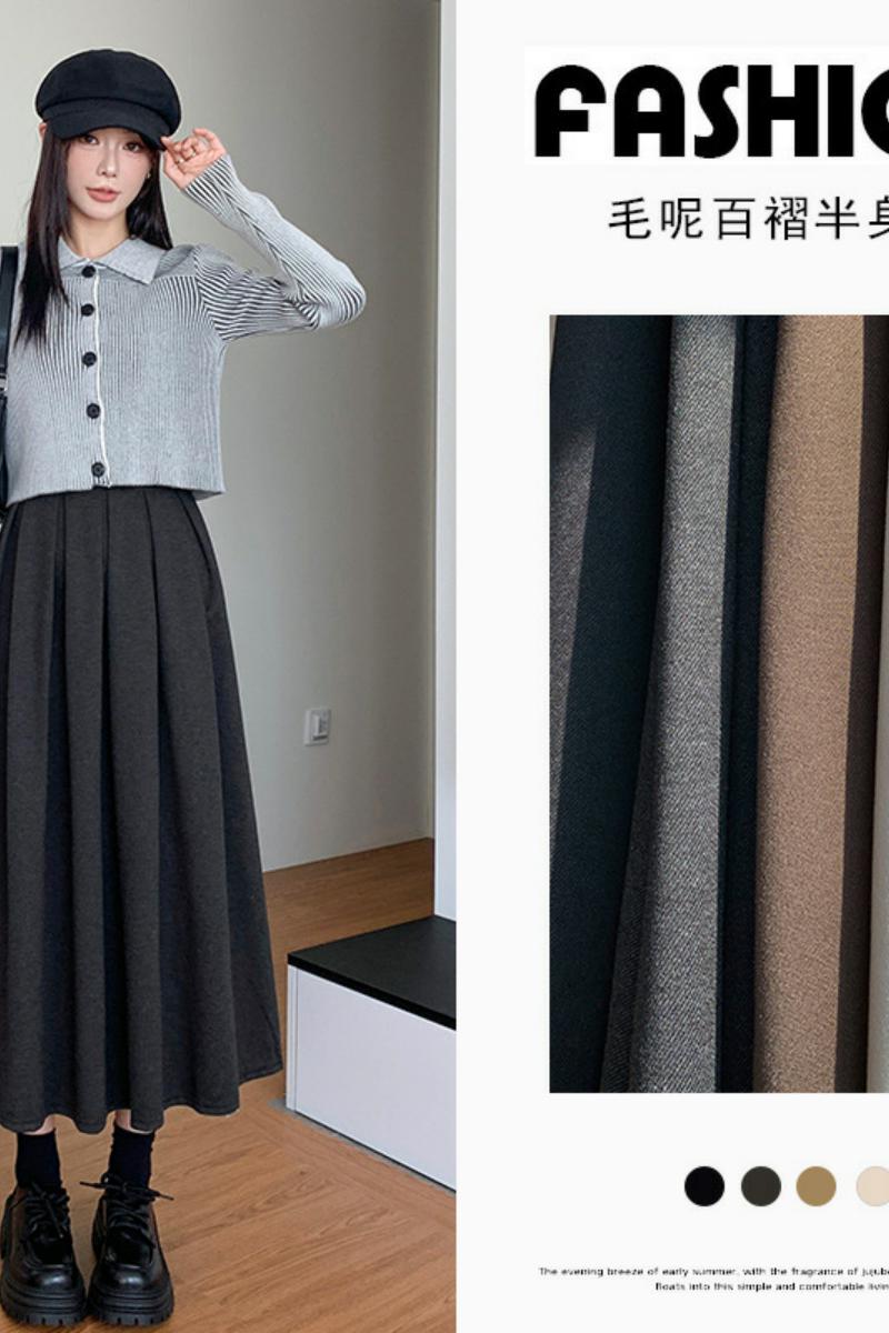 灰色半身裙女2025新款春秋冬高腰遮胯a字伞裙中长款西装百褶裙子，女装半身裙，搜酷衣阁