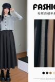 灰色半身裙女2025新款春秋冬高腰遮胯a字伞裙中长款西装百褶裙子，女装半身裙，搜酷衣阁