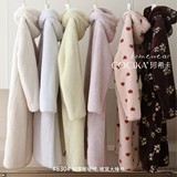 830珊瑚绒家居睡袍秋冬新款加厚保暖连帽宽松睡衣女纽扣开衫浴袍，睡衣套装，搜酷衣阁