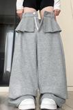 浅灰色假两件屁帘裤女秋冬季新款百褶花边高腰垂感直筒加绒阔腿裤，女装休闲裤，搜酷衣阁