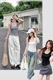 女装吊带背心夏季外穿无袖打底衫白色蕾丝辣妹风拼接网纱，女装背心吊带，搜酷衣阁