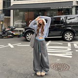 美式撞色拼接加绒弯刀裤女秋冬季2025新款高腰宽松显瘦休闲阔腿裤，女装休闲裤，搜酷衣阁