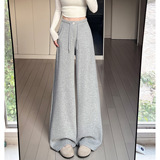 浅灰色加绒阔腿糯米裤女秋冬新款慵懒垂感老钱风直筒加厚西装卫裤，女装休闲裤，搜酷衣阁