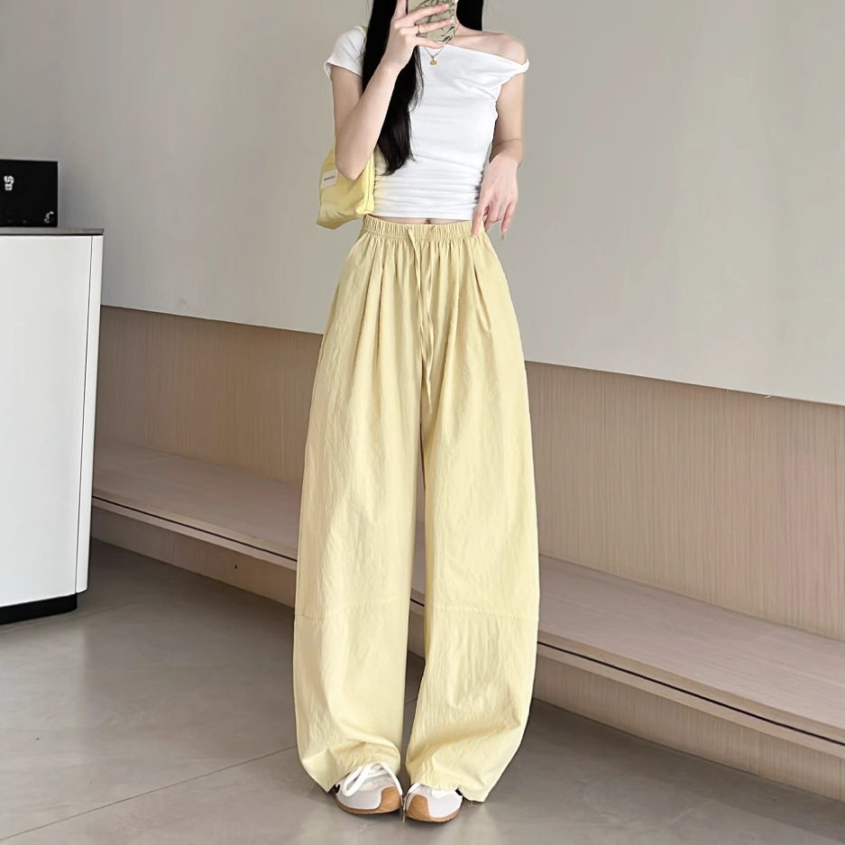 美式弯刀裤女夏季薄款2025新款高腰宽松垂感直筒阔腿裤休闲长裤子，女装休闲裤，搜酷衣阁