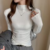 W半高领天丝莱赛尔内搭打底衫女新款时尚洋气磨毛高级感长袖上衣，保暖内衣，搜酷衣阁