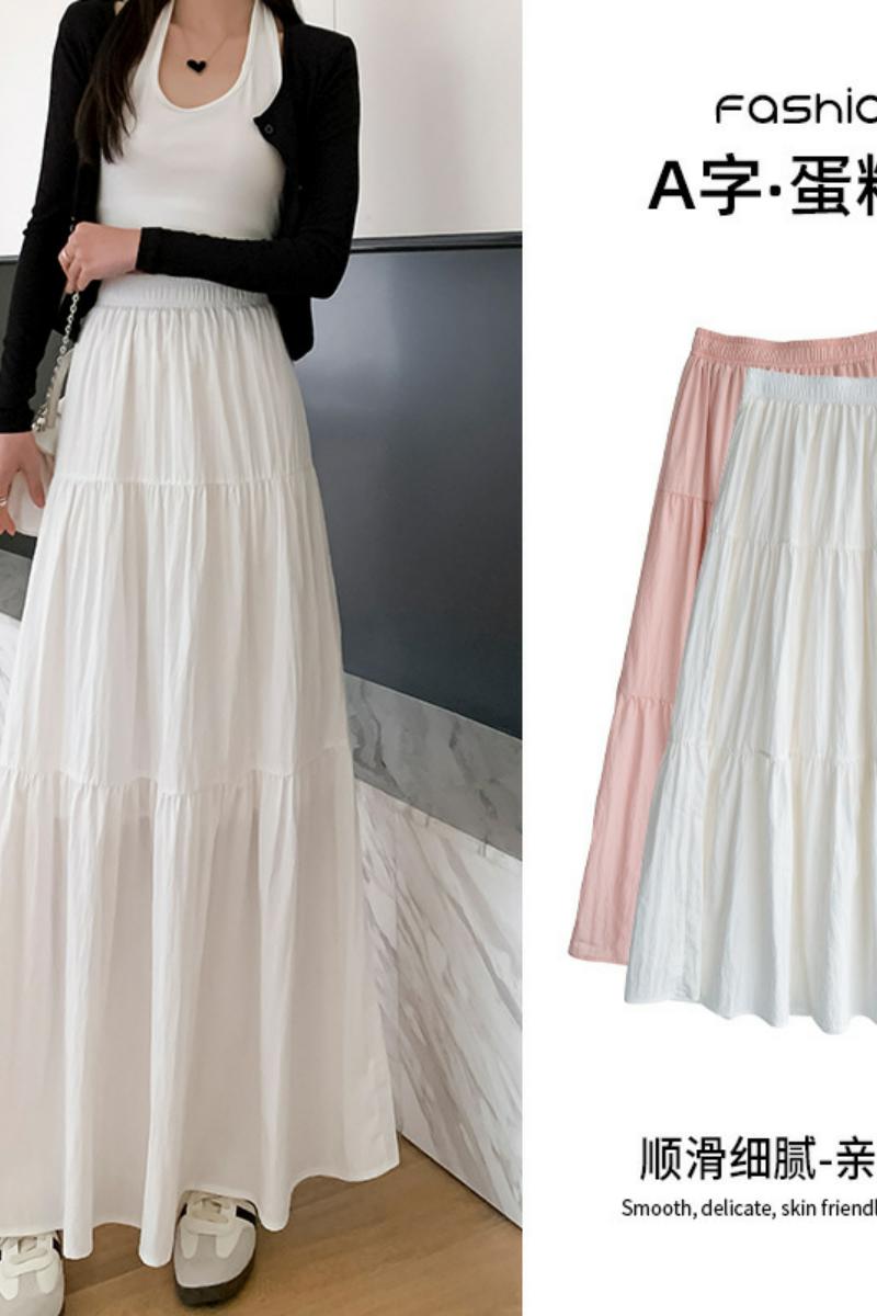 温柔风白色半身裙女装早春高腰仙女蛋糕裙显瘦百搭A字裙长裙子，女装半身裙，搜酷衣阁